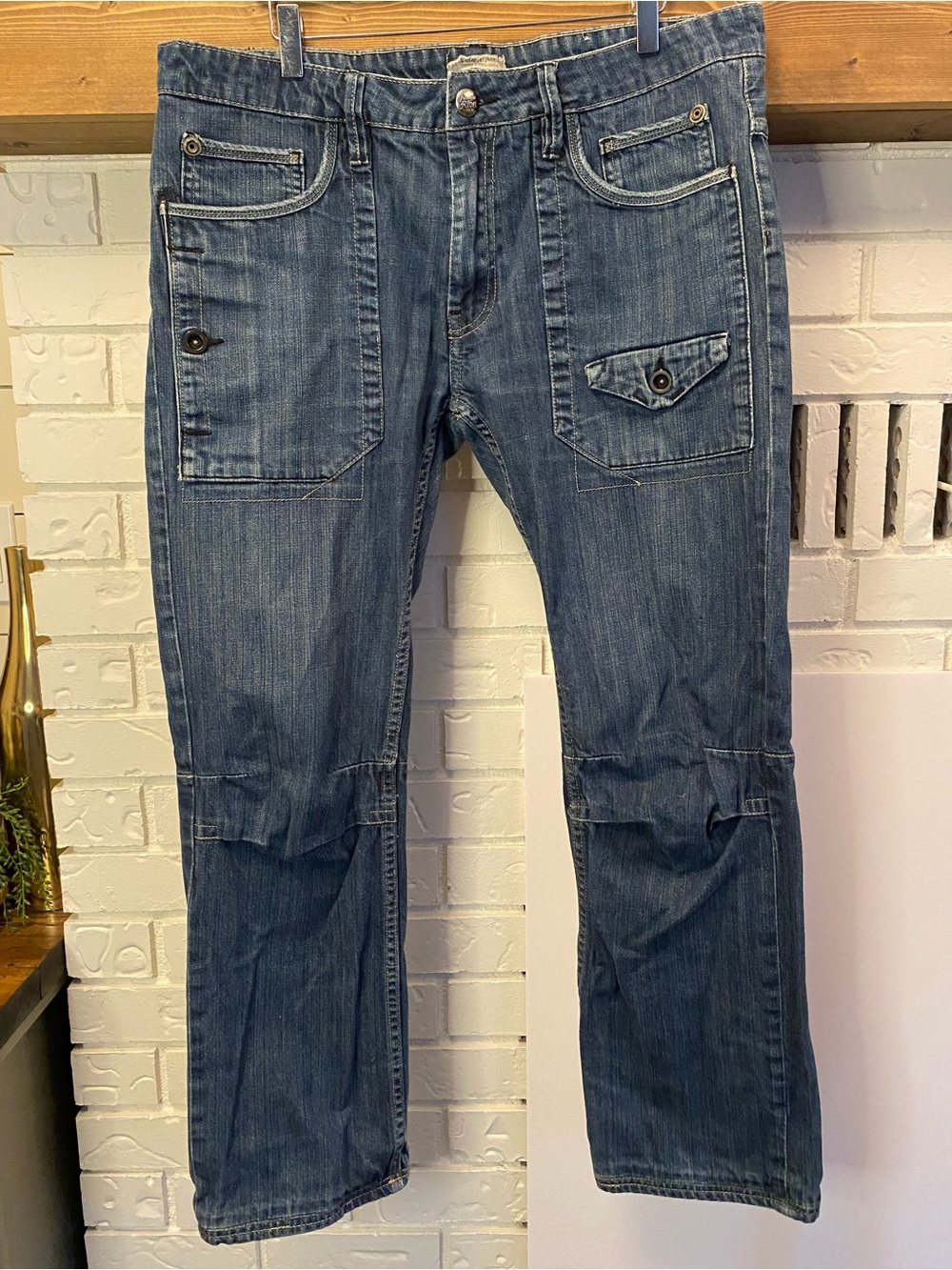 Antique Rivet 36x30 Men’s Cargo Pocket Jeans Blue Denim Utility Straight Leg
